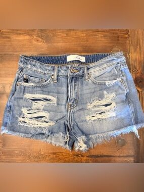 Kancan Distressed Denim Shorts Size S Light Wash Frayed High Rise